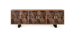 GINER Y COLOMER Buffet à 6 portes en bois d'acacia naturel et noir